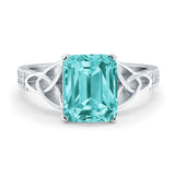 Emerald Cut Celtic Engagement Ring Simulated Cubic Zirconia 925 Sterling Silver