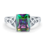Emerald Cut Celtic Engagement Ring Simulated Cubic Zirconia 925 Sterling Silver