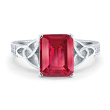 Emerald Cut Celtic Engagement Ring Simulated Cubic Zirconia 925 Sterling Silver