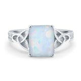 Emerald Cut Celtic Engagement Ring Simulated Cubic Zirconia 925 Sterling Silver