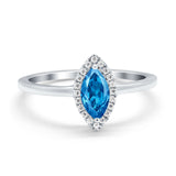 Halo Marquise Engagement Ring Simulated Cubic Zirconia 925 Sterling Silver