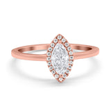Halo Marquise Engagement Ring Simulated Cubic Zirconia 925 Sterling Silver