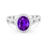 Art Deco Twisted Shank Wedding Ring Oval Round Cubic Zirconia 925 Sterling Silver