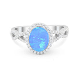Art Deco Twisted Shank Wedding Ring Oval Round Cubic Zirconia 925 Sterling Silver