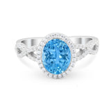 Art Deco Twisted Shank Wedding Ring Oval Round Cubic Zirconia 925 Sterling Silver