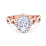 Art Deco Twisted Shank Wedding Ring Oval Round Cubic Zirconia 925 Sterling Silver
