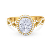 Art Deco Twisted Shank Wedding Ring Oval Round Cubic Zirconia 925 Sterling Silver