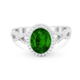 Art Deco Twisted Shank Wedding Ring Oval Round Cubic Zirconia 925 Sterling Silver