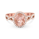 Art Deco Twisted Shank Wedding Ring Oval Round Cubic Zirconia 925 Sterling Silver