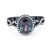Art Deco Twisted Shank Wedding Ring Oval Round Cubic Zirconia 925 Sterling Silver
