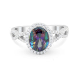 Art Deco Twisted Shank Wedding Ring Oval Round Cubic Zirconia 925 Sterling Silver