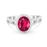 Art Deco Twisted Shank Wedding Ring Oval Round Cubic Zirconia 925 Sterling Silver