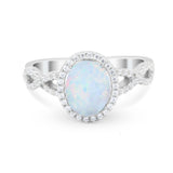Art Deco Twisted Shank Wedding Ring Oval Round Cubic Zirconia 925 Sterling Silver