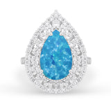 Teardrop Cocktail Ring Pear Round Cubic Zirconia 925 Sterling Silver