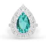 Teardrop Cocktail Ring Pear Round Cubic Zirconia 925 Sterling Silver
