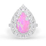 Teardrop Cocktail Ring Pear Round Cubic Zirconia 925 Sterling Silver
