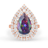 Teardrop Cocktail Ring Pear Round Cubic Zirconia 925 Sterling Silver