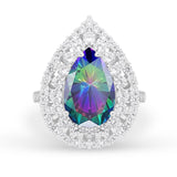 Teardrop Cocktail Ring Pear Round Cubic Zirconia 925 Sterling Silver