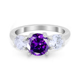 Three Stone Vintage Style Wedding Engagement Ring 3 Stone Cubic Zirconia 925 Sterling Silver