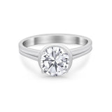 Solitaire Simulated Cubic Zirconia Wedding Ring Double Band 925 Sterling Silver