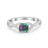 Princess Cut Wedding Ring Round Simulated Cubic Zirconia 925 Sterling Silver