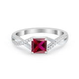 Princess Cut Wedding Ring Round Simulated Cubic Zirconia 925 Sterling Silver