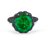 Large Stone Cocktail Ring Art Deco Simulated Cubic Zirconia 925 Sterling Silver