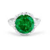 Large Stone Cocktail Ring Art Deco Simulated Cubic Zirconia 925 Sterling Silver