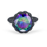 Large Stone Cocktail Ring Art Deco Simulated Cubic Zirconia 925 Sterling Silver