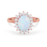 Floral Oval Wedding Ring Round Simulated Cubic Zirconia 925 Sterling Silver