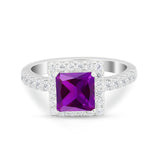 Halo Princess Cut Wedding Ring Simulated Cubic Zirconia 925 Sterling Silver