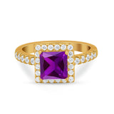 Halo Princess Cut Wedding Ring Simulated Cubic Zirconia 925 Sterling Silver
