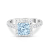 Halo Princess Cut Wedding Ring Simulated Cubic Zirconia 925 Sterling Silver