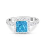 Halo Princess Cut Wedding Ring Simulated Cubic Zirconia 925 Sterling Silver