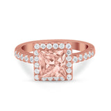 Halo Princess Cut Wedding Ring Simulated Cubic Zirconia 925 Sterling Silver