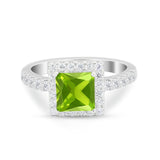 Halo Princess Cut Wedding Ring Simulated Cubic Zirconia 925 Sterling Silver