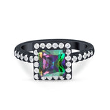 Halo Princess Cut Wedding Ring Simulated Cubic Zirconia 925 Sterling Silver