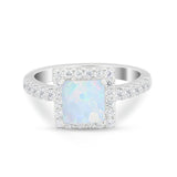 Halo Princess Cut Wedding Ring Simulated Cubic Zirconia 925 Sterling Silver