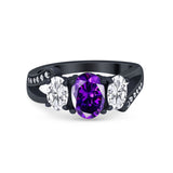 3 Stone Oval Wedding Ring Simulated Cubic Zirconia 925 Sterling Silver