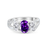 3 Stone Oval Wedding Ring Simulated Cubic Zirconia 925 Sterling Silver