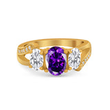 3 Stone Oval Wedding Ring Simulated Cubic Zirconia 925 Sterling Silver