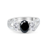 3 Stone Oval Wedding Ring Simulated Cubic Zirconia 925 Sterling Silver
