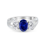3 Stone Oval Wedding Ring Simulated Cubic Zirconia 925 Sterling Silver