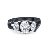 3 Stone Oval Wedding Ring Simulated Cubic Zirconia 925 Sterling Silver