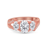 3 Stone Oval Wedding Ring Simulated Cubic Zirconia 925 Sterling Silver