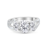 3 Stone Oval Wedding Ring Simulated Cubic Zirconia 925 Sterling Silver