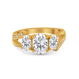 3 Stone Oval Wedding Ring Simulated Cubic Zirconia 925 Sterling Silver