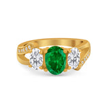 3 Stone Oval Wedding Ring Simulated Cubic Zirconia 925 Sterling Silver