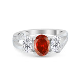 3 Stone Oval Wedding Ring Simulated Cubic Zirconia 925 Sterling Silver