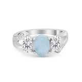 3 Stone Oval Wedding Ring Simulated Cubic Zirconia 925 Sterling Silver